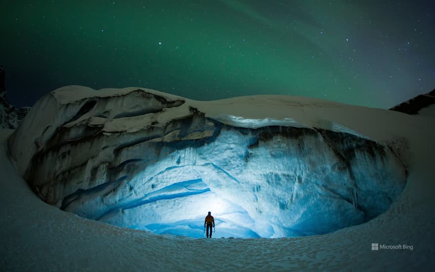 Ice-climbing at the Athabasca Glacier in Jasper National Park, Alberta