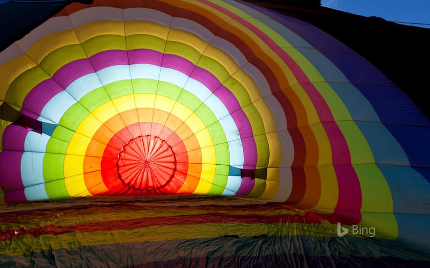 Inside a hot air balloon envelope during inflation at the Bristol International Balloon Fiesta