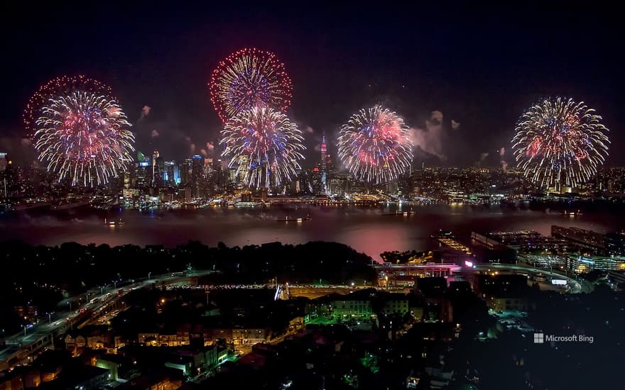 Fireworks over the Hudson River on the Fourth of July, New York