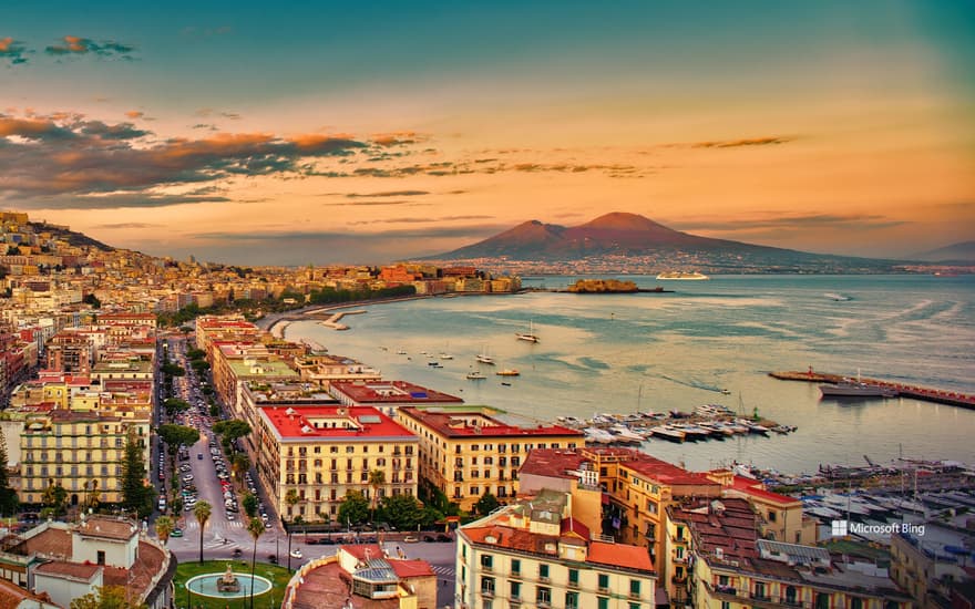 Looking over the Gulf of Naples towards Mount Vesuvius, Italy