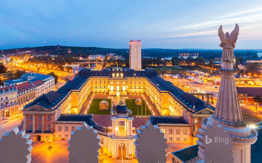 View from the Nikolaikirche to the city palace with the Fortunaportal, Potsdam, Brandenburg