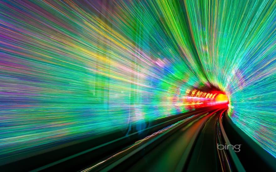 Inside the Bund Sightseeing Tunnel under the Huangpu River in Shanghai, China