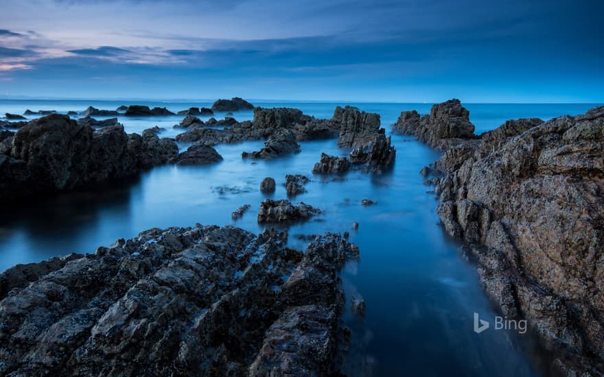 View of the coastline at dusk, Saint Andrews, Fife