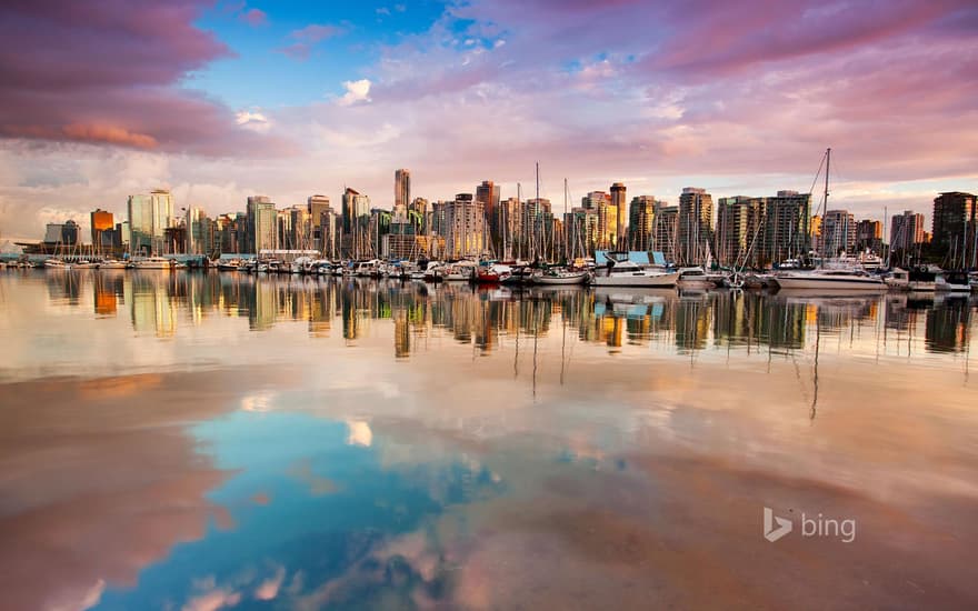 Evening view of the city skyline of Vancouver, Canada, from Stanley Park