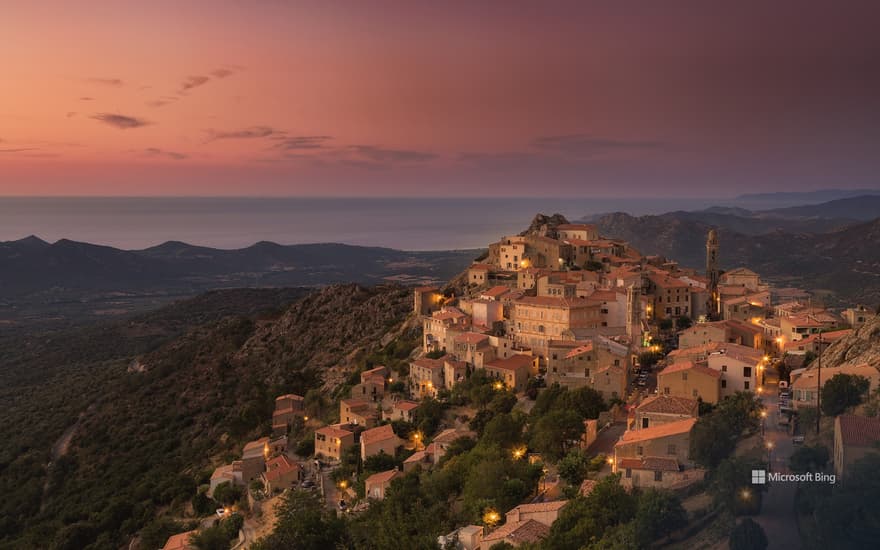 Evening light on the village of Speloncato, Corsica